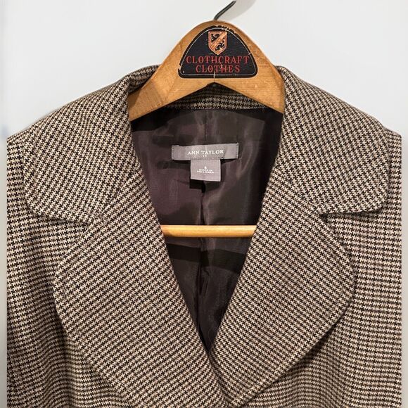 Ann Taylor Houndstooth Tweed 3 Button Fitted Blazer Jacket Women’s 6 Officecore - Picture 2 of 5